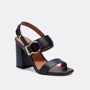 Coach Mabel Black Leather Block Heel Sandals size 6